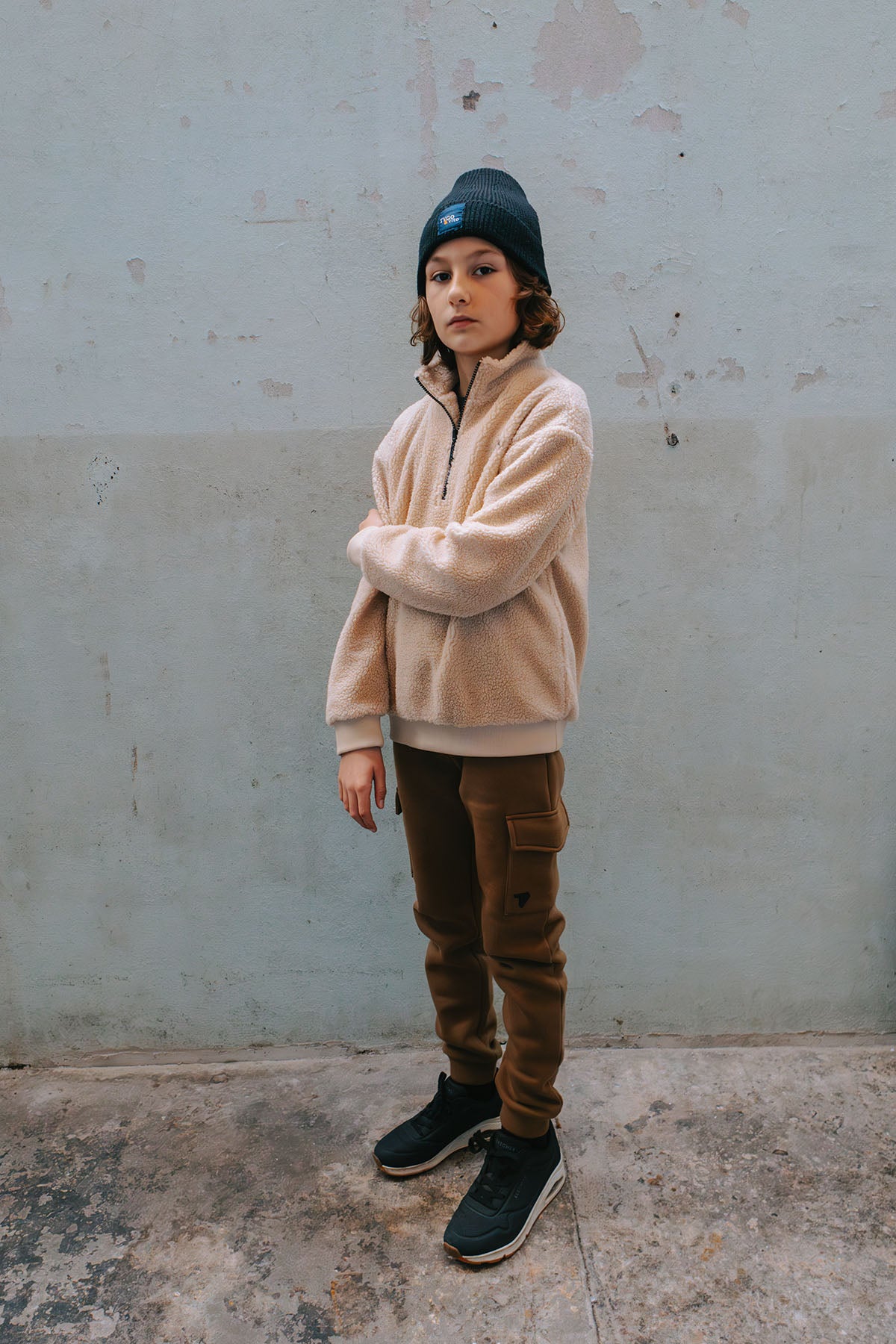 Borg Trui met rits Beige